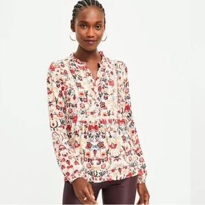 LOFT Forest Lace Trim Long Sleeve Blouse